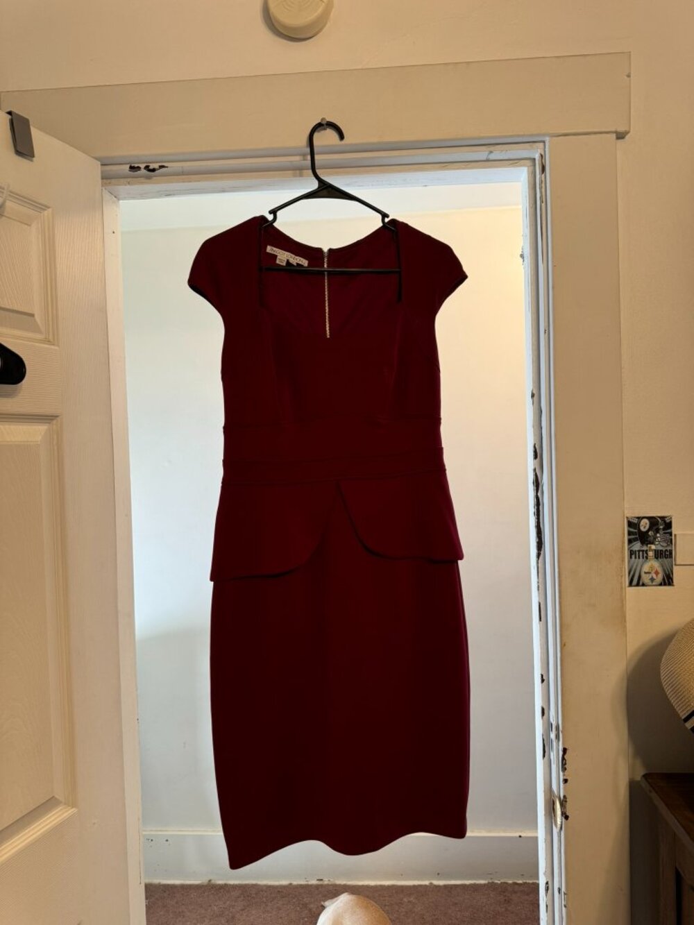 Maggy London Berry Colored Cap Sleeve Knee Length Dress with Peplum.  Size 10.